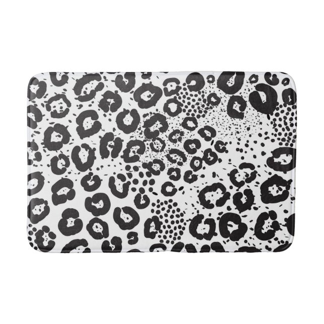 Black White Animal Print Snow Leopard Cheetah Bath Mat (Front)