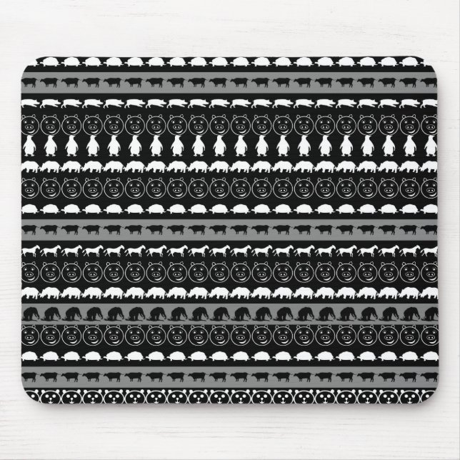 Black White Animals Modern Stripes Pattern #2 Mouse Pad (Front)