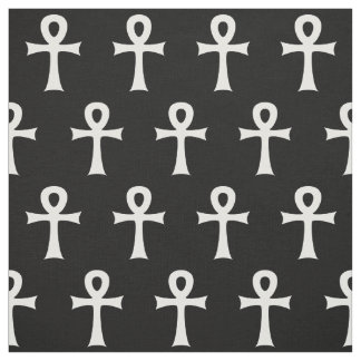Black White Ankh Looped Cross Symbol Pattern Fabric