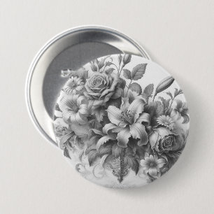Black & White Antique Floral Perfection 7.5 Cm Round Badge