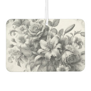 Black & White Antique Floral Perfection Car Air Freshener