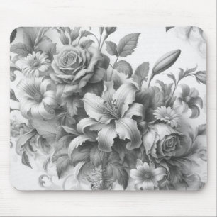 Black & White Antique Floral Perfection Mouse Pad