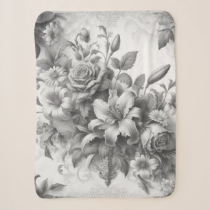 Black & White Antique Floral Perfection Sherpa Blanket