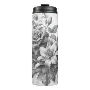 Black & White Antique Floral Perfection Thermal Tumbler