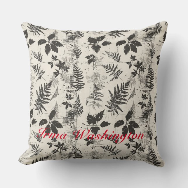 Black White antique old botanical 1 Cushion (Front)