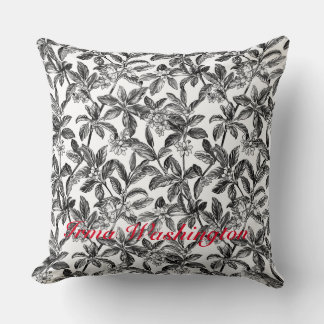 Black White antique old botanical 2 Cushion
