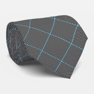BLACK WHITE AQUA CHECKERED ABSTRACT TIE
