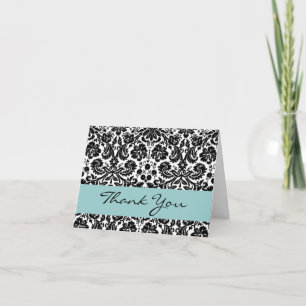 Black White Aqua lowery Damask Thank You V212 Card