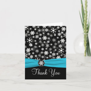 Black, White, Aqua Snowflakes Thank You Note Card