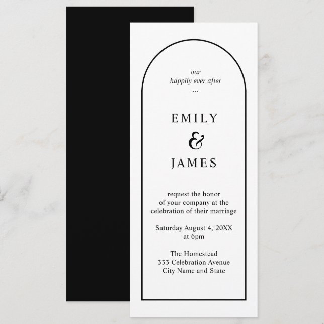 Black & White Arch Minimalist Long Wedding  Invitation (Front/Back)