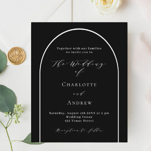 Black white arch modern script wedding invitation