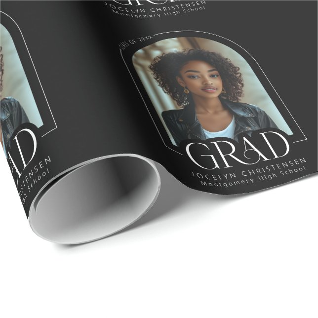 Black White Arch Photo Custom Graduation Wrapping Paper (Roll Corner)