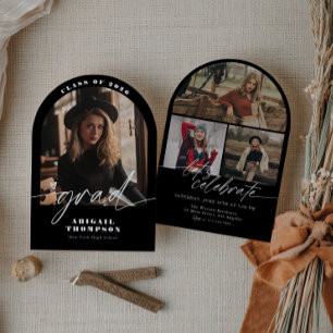 Black & White Arch Photo Script Graduation Invitation