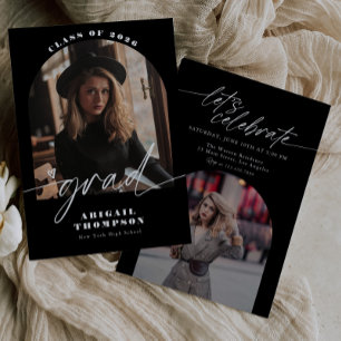 Black & White Arch Photo Script Graduation Invitation