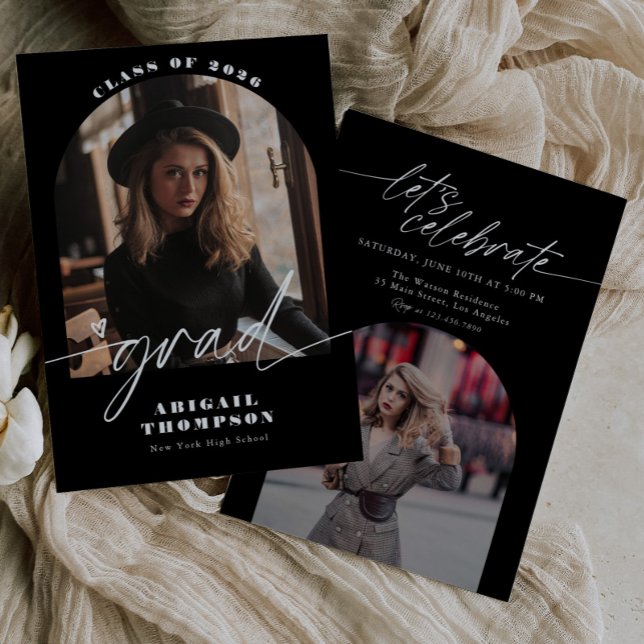 Black & White Arch Photo Script Graduation Invitation (Creator Uploaded)