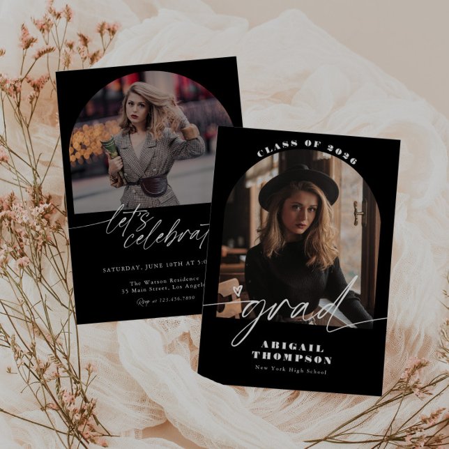 Black & White Arch Photo Script Graduation Invitation (Creator Uploaded)
