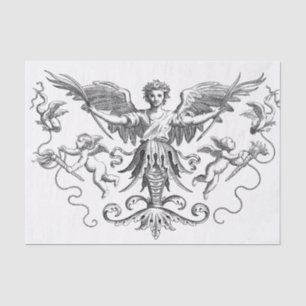 Black & White Art Deco Design Cherub Decoupage Tissue Paper