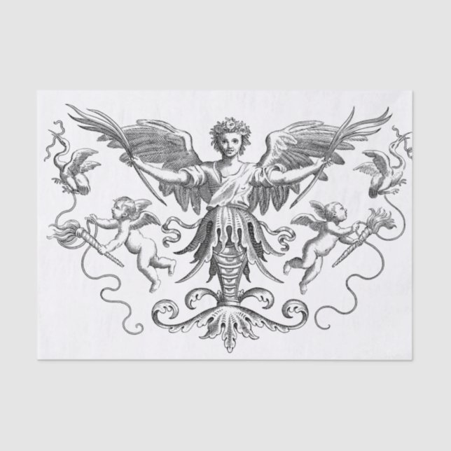 Black & White Art Deco Design Cherub Decoupage Tissue Paper (Front)