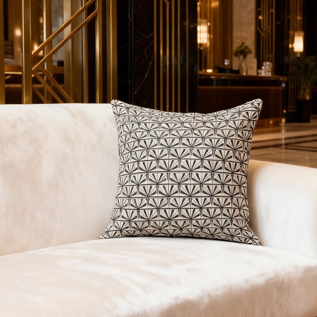 Black White Art Deco Geometric Pattern Cushion (Creator Uploaded)