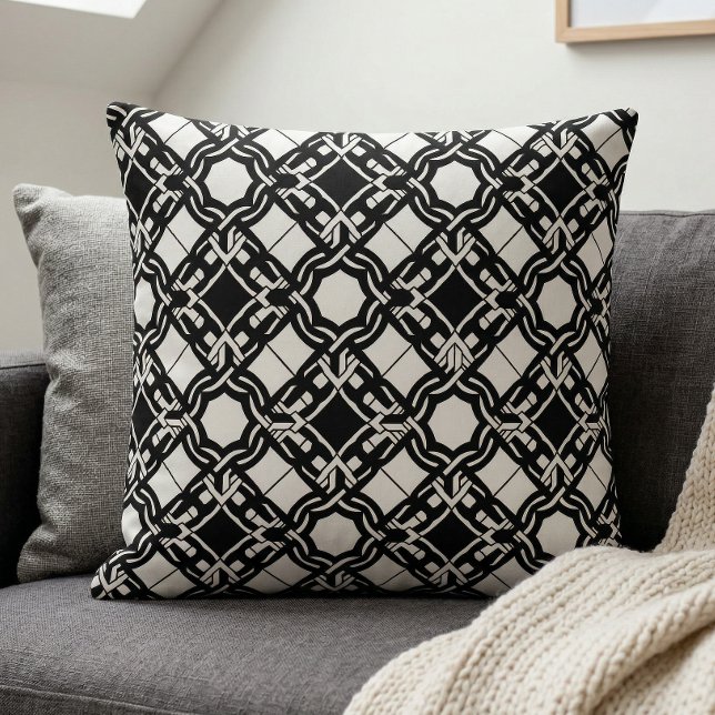 Black White Art Deco Interlaced Pattern Cushion (Creator Uploaded)