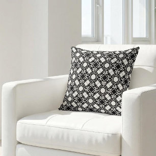 Black White Art Deco Interlaced Pattern Cushion