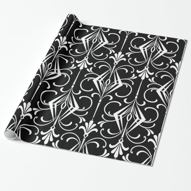 Black & White Art Deco Pattern Wrapping Paper (Unrolled)