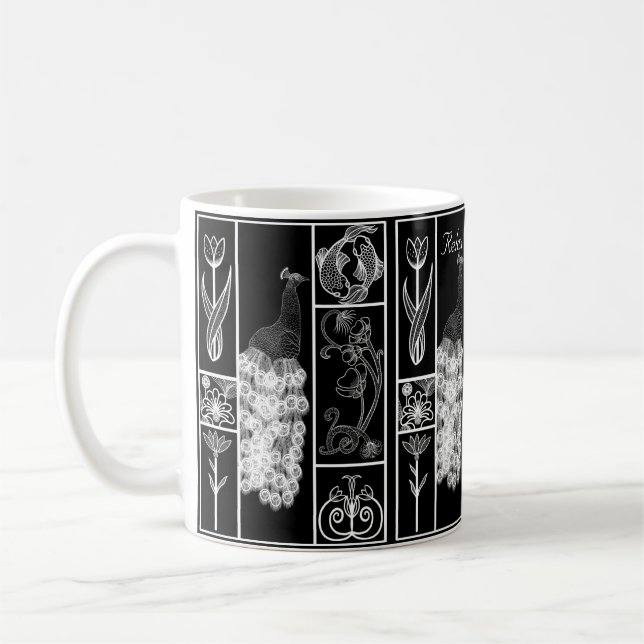 Black & white art deco stylized customizable  coffee mug (Left)