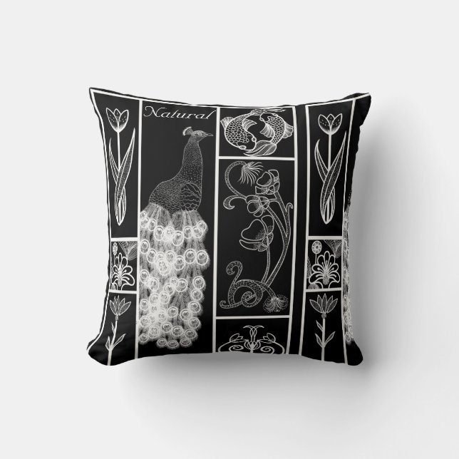 Black & white art deco stylized customizable cushion (Front)