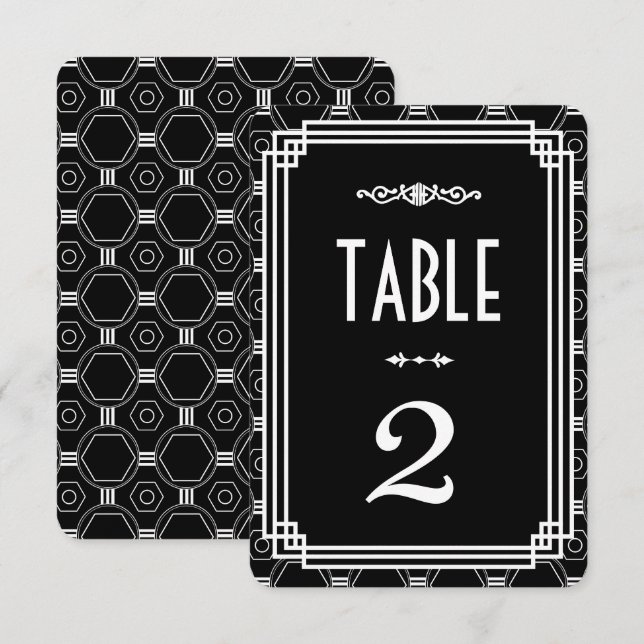Black & White Art Deco Wedding Table Numbers (Front/Back)