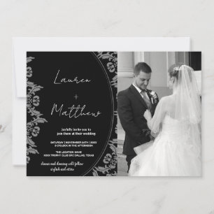 Black White Art Wedding Invitations with photo
