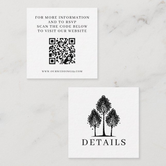 Black & White Aspen Tree Wedding QR Enclosure Card (Front/Back)