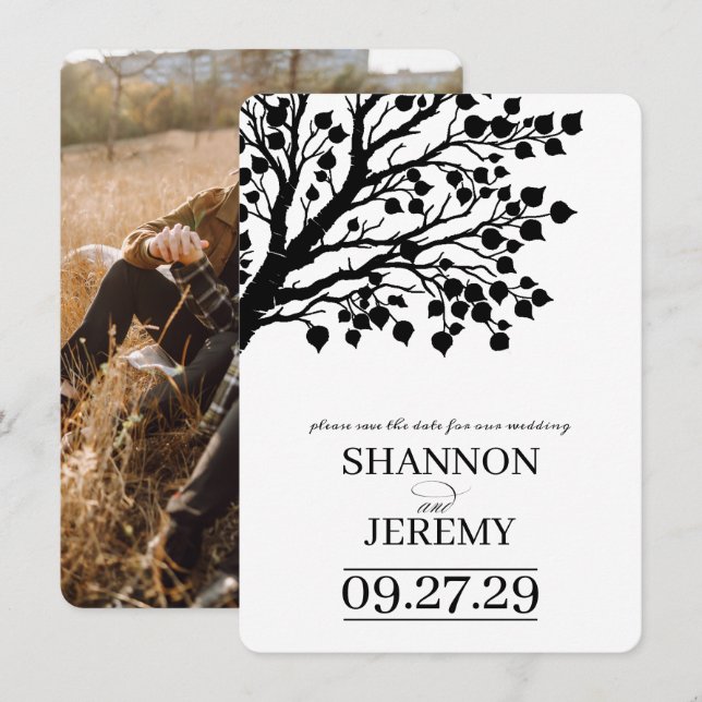 Black & White Aspen Tree Wedding Save The Date (Front/Back)