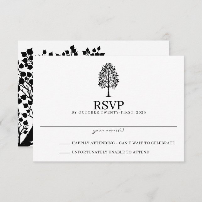 Black & White Aspen Wedding RSVP Card (Front/Back)