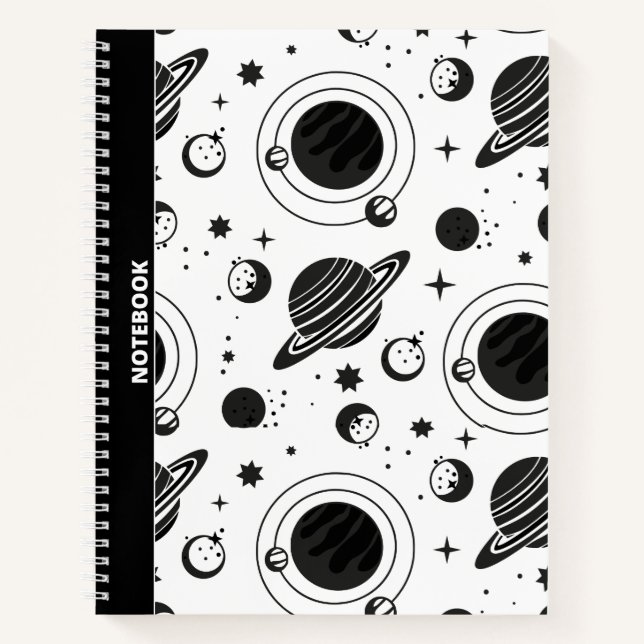 BLACK & WHITE ASTROLOGY/ASTRONOMY THEMED NOTEBOOK (Front)