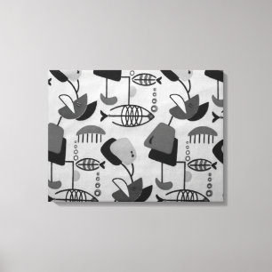 Black & White Atomic Pattern Canvas Print