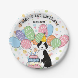 Black White Aussiedoodle Birthday Paper Plates