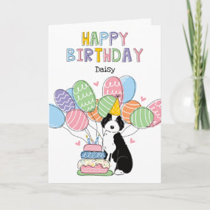 Black White Aussiedoodle Dog Happy Birthday Card