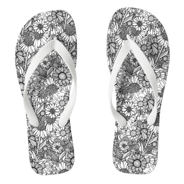 Black & White Australian Wildflower Garden Jandals (Footbed)