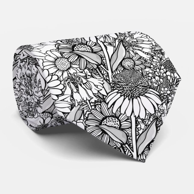 Black & White Australian Wildflower Garden Tie (Rolled)