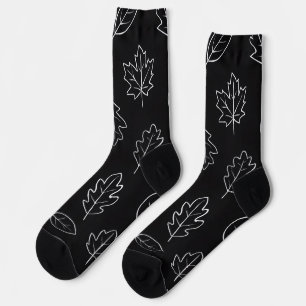 Black & White Autumn Leaf Socks Minimalist Fall