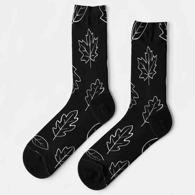 Black & White Autumn Leaf Socks | Minimalist Fall  (Left)