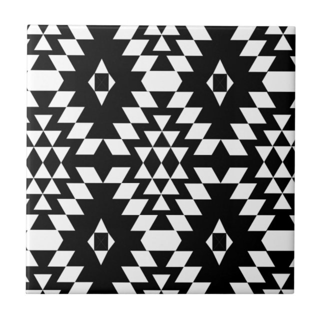 Black & White Aztec Pattern Tile (Front)