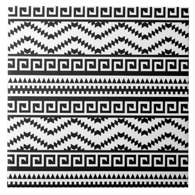 black white aztec tiled pattern ceramic tile (Front)