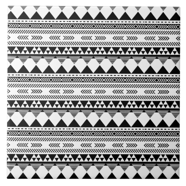 black white aztec tiled pattern tile (Front)