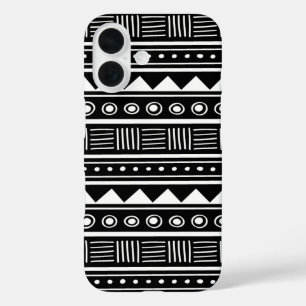 Black & White Aztec Tribal Pattern iPhone 16 Case