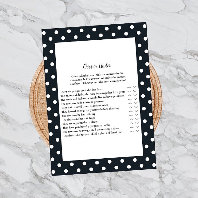 Black White Baby Bow Over Under Baby Shower Game Invitation (Creator Uploaded)