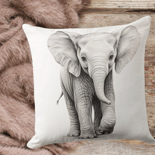 Black & White Baby Elephant Square Throw Pillow