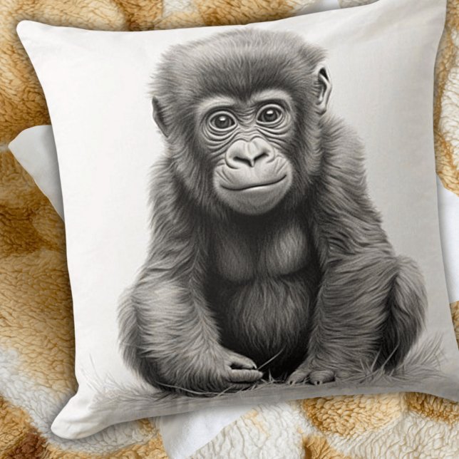 Black & White Baby Gorilla Square Throw Pillow (Creator Uploaded)