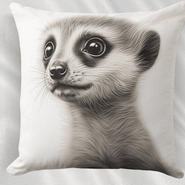 Black & White Baby Meerkat Square Throw Pillow (Creator Uploaded)