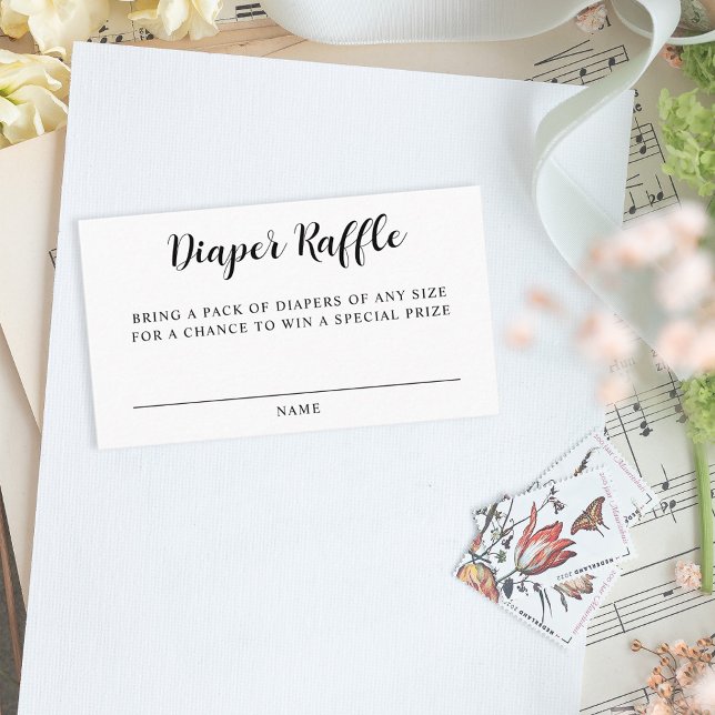 Black White Baby Shower Game Diaper Raffle Card (Creator Uploaded)